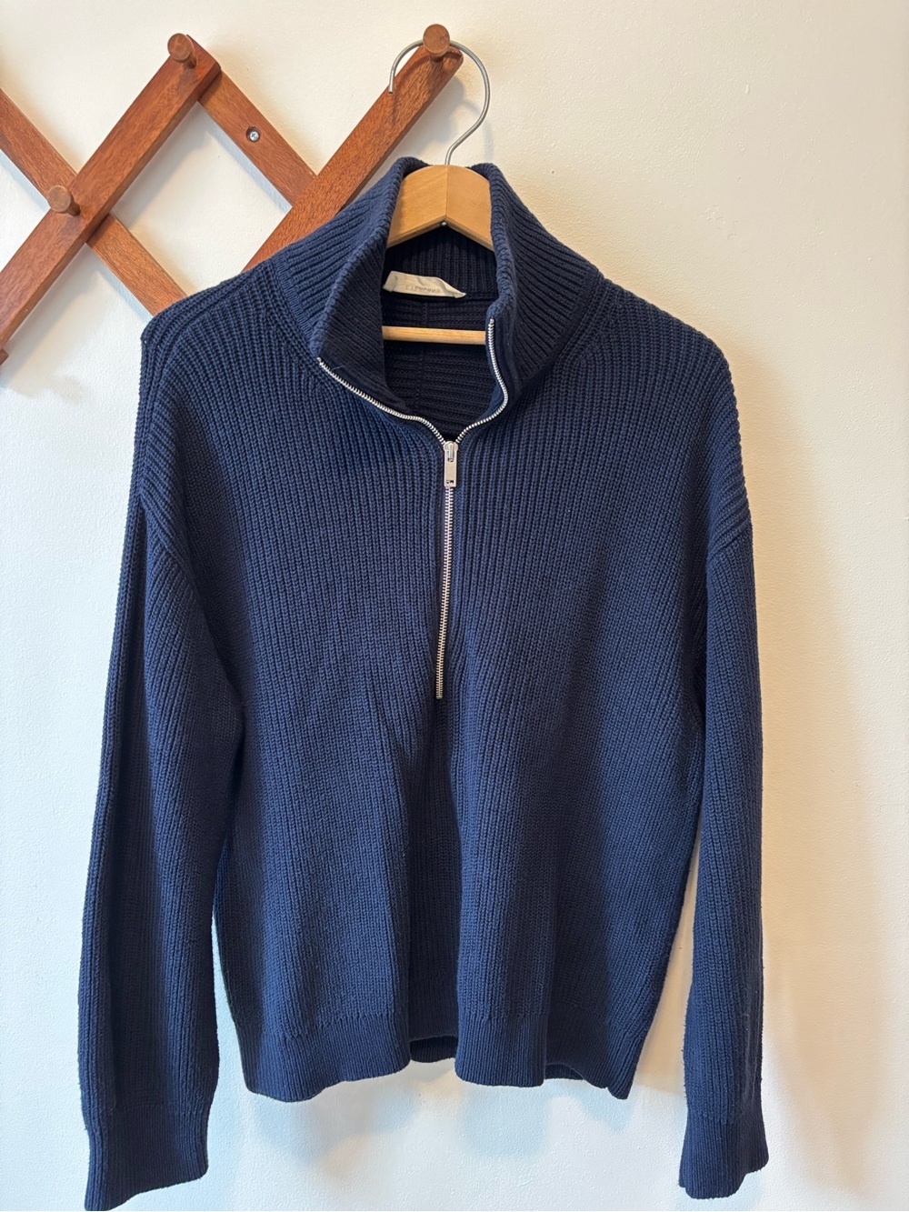 Everlane Women's Navy Half-Zip Ribbed Sweater